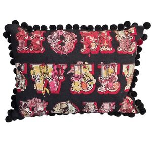 Rug Compny Lndn Home Sweet Home Needlepnt PomPom Tapestry Pillow Blck Mlti 20x14